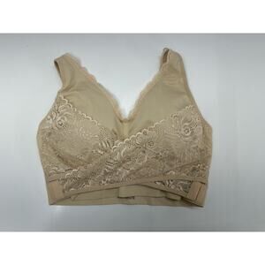 Cara Mia Womens Bra Size 2X Tan Lace Front Criss Cross Staps Adjustable Padded